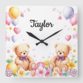 Horloge Carrée Teddy time mignonne pépinière (Recto)