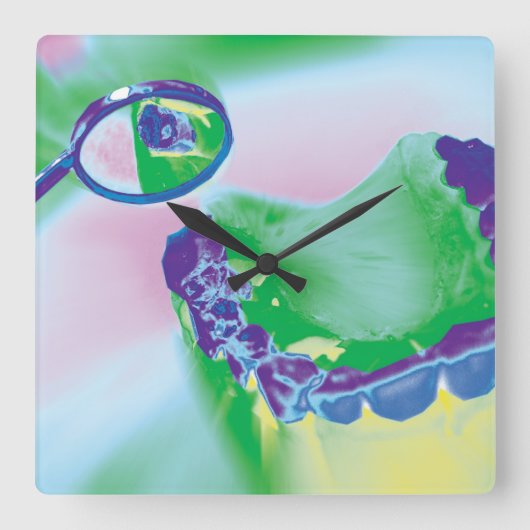 Horloge Carrée Teeth Model Mirror Review Dentist Wall Clock (Recto)