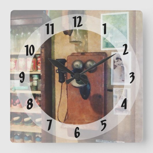 Horloge Carrée Téléphone à l'ancienne (Recto)