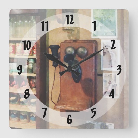 Horloge Carrée téléphone rétro (Recto)