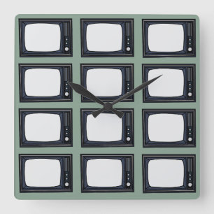 Horloge Carrée Télévision Ancien Classique Motif TV Rétro
