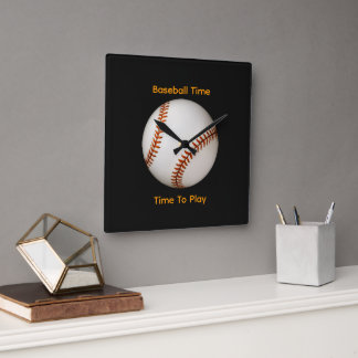 Horloge Carrée Temps de baseball, le moment de jouer noir