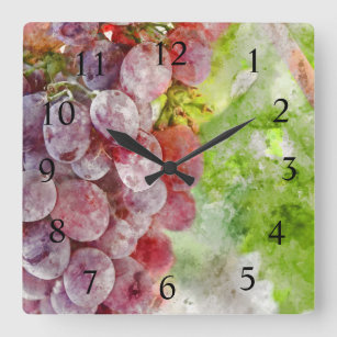 Horloge Carrée Temps de vin - raisins de cuve pourpres sur la