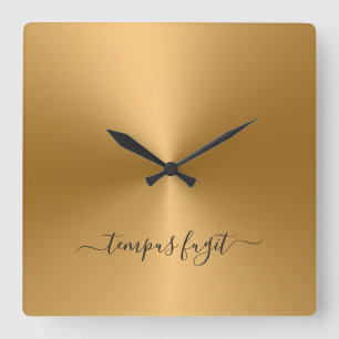 Horloge Carrée Tempus Fugit Shiny Gold Metallic Style acrylique