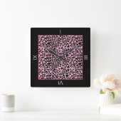 Horloge Carrée Tendance Léopard Rose Et Noir Avec Numéros Romains (Maison)