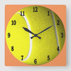 Horloge Carrée Tennis Ball with Black Numbers Sport Peach