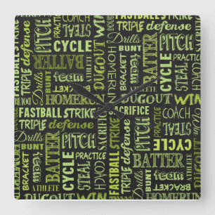 Horloge Carrée Termes du base-ball de Fastpitch sur le tableau