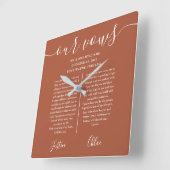 Horloge Carrée Terracotta Script Ses Vows Et Ses Vows Mariages (Angle)