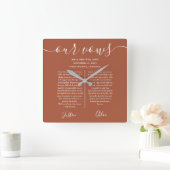 Horloge Carrée Terracotta Script Ses Vows Et Ses Vows Mariages (Maison)