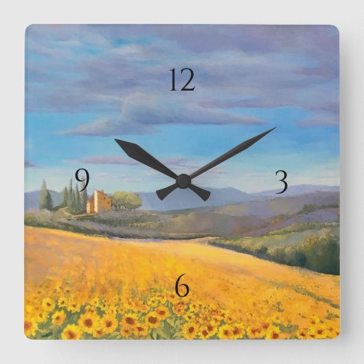 Horloge Carrée Terrain de tournesol en Toscane (Recto)