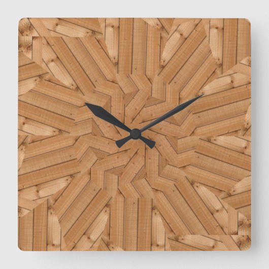 Horloge Carrée Terrasse Soleil - Sunburst en bois clair (Recto)