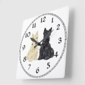 Horloge Carrée Terriers écossais blonds comme les blés et noirs (Angle)