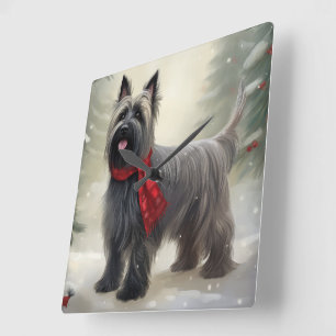 Horloge Carrée Tervueren Chien Skye Terrier dans la neige Noël