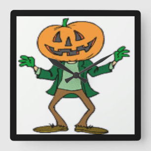 HORLOGE CARRÉE TÊTE CITROUILLE HALLOWEEN