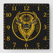Horloge Carrée Tête de bison gravée en conception circulaire (Recto)