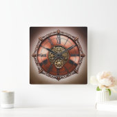 Horloge Carrée Tête de temps en cuivre Steampunk (Maison)