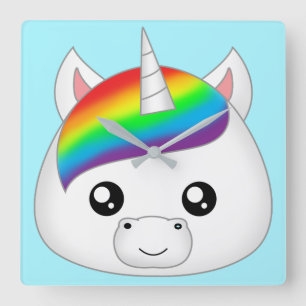 Horloge Carrée Tête mignonne de visage de licorne de Kawaii