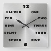 Horloge Carrée Tête numérique en acier brossé moderne (Recto)