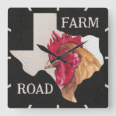 Horloge Carrée Texas Farm Road Chicken (Recto)