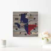 Horloge Carrée Texas rustique sur bois d'aspect authentique (Maison)