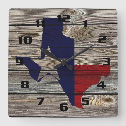 Horloge Carrée Texas rustique sur bois d'aspect authentique (Recto)