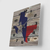 Horloge Carrée Texas rustique sur bois d'aspect authentique (Angle)