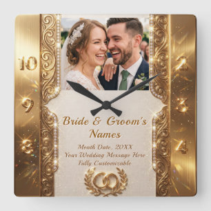 Horloge Carrée Texte de photo personnalisé Cadeau de mariage de l
