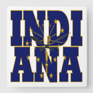 Horloge Carrée Texte du drapeau de l'état de l'Indiana