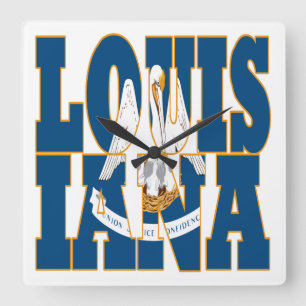 Horloge Carrée Texte du drapeau de l'État de Louisiane