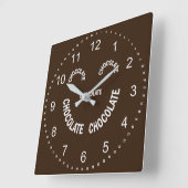 Horloge Carrée Texte faciale au chocolat (Angle)
