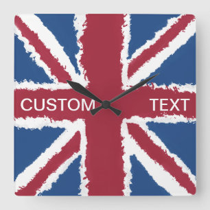 Horloge Carrée Texte personnalisé Union Jack Drapeau Art par Heva