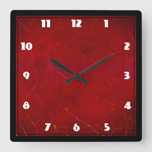 Horloge Carrée Texture abstraite rouge sang avec des éraflures (Recto)