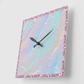 Horloge Carrée Texture arc-en-ciel Abstraite et cristal rose (Angle)