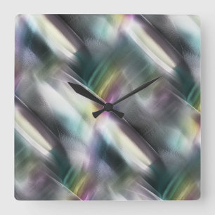 Horloge Carrée Texture argentée aux couleurs chrome et numérique