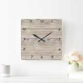Horloge Carrée Texture Arrière - plan de bois de chauffe (Maison)