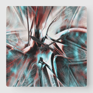 Horloge Carrée texture biseautée rouge à bleu pixélisée