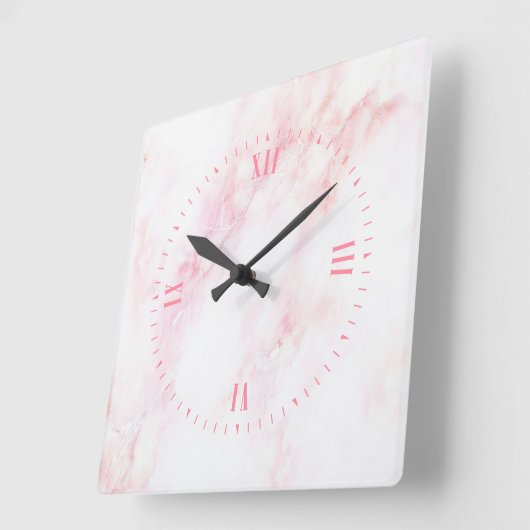 Horloge Carrée Texture de marbre rose doux (Angle)