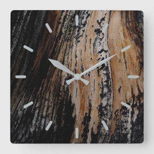 Horloge Carrée Texture d'écorce d'arbre brûlé