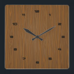 Horloge Carrée Texture en bois de regard de Faux Brown<br><div class="desc">Texture en bois brune élégante simple d'illustration. Accents noirs.</div>
