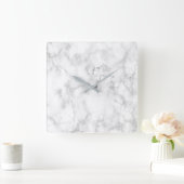 Horloge Carrée Texture en faux marbre blanc et gris (Maison)