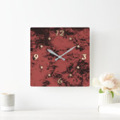 Horloge Carrée Texture en marbre rouge en terre cuite (Maison)