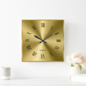 Horloge Carrée Texture métallique Bordure d'or Numéros romains (Maison)
