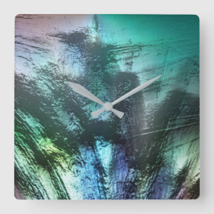 Horloge Carrée Texture rocheuse précoce en cyan bleu à gris argen