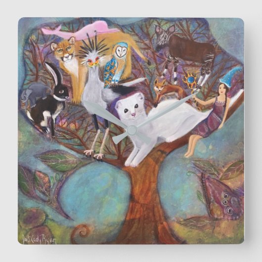 Horloge Carrée The Collector Whimsical Animals in Tree (Recto)