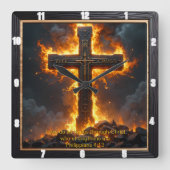Horloge Carrée The Cross Rock Base Philippians 4:13 Verse (Recto)