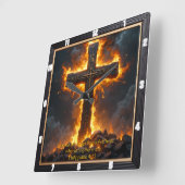 Horloge Carrée The Cross Rock Base Philippians 4:13 Verse (Angle)