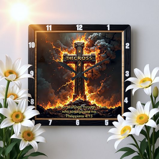 Horloge Carrée The Cross Storm Cloud Philippians 4:13 Verse
