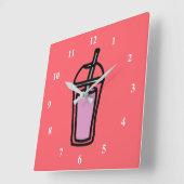 Horloge Carrée Thé de lait Bubble Thé ado fille rose (Angle)
