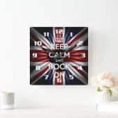 Horloge Carrée The union Jack et Keep calm et Rock On (Maison)