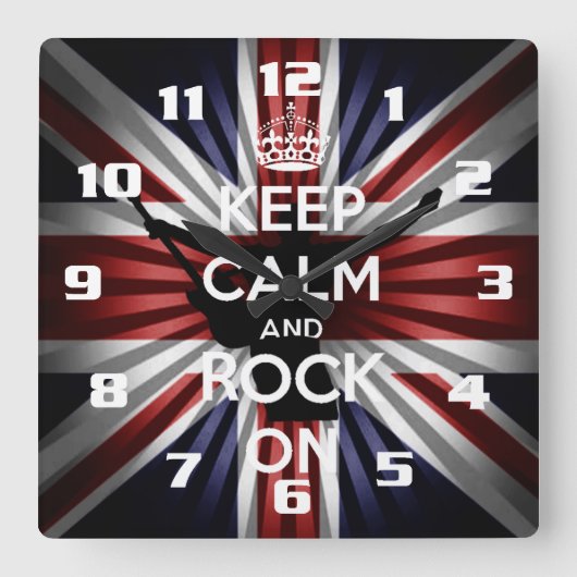 Horloge Carrée The union Jack et Keep calm et Rock On (Recto)